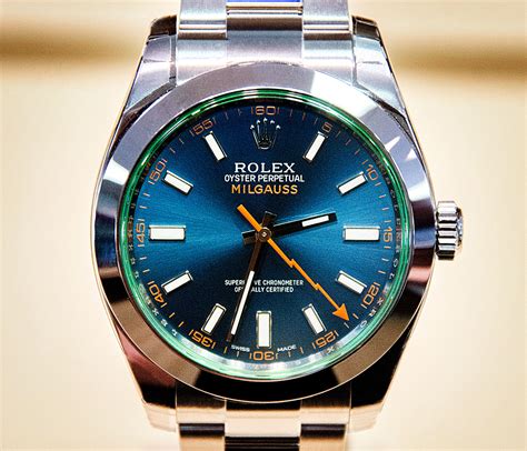 rolex milgauss blue orange hand|rolex milgauss price used.